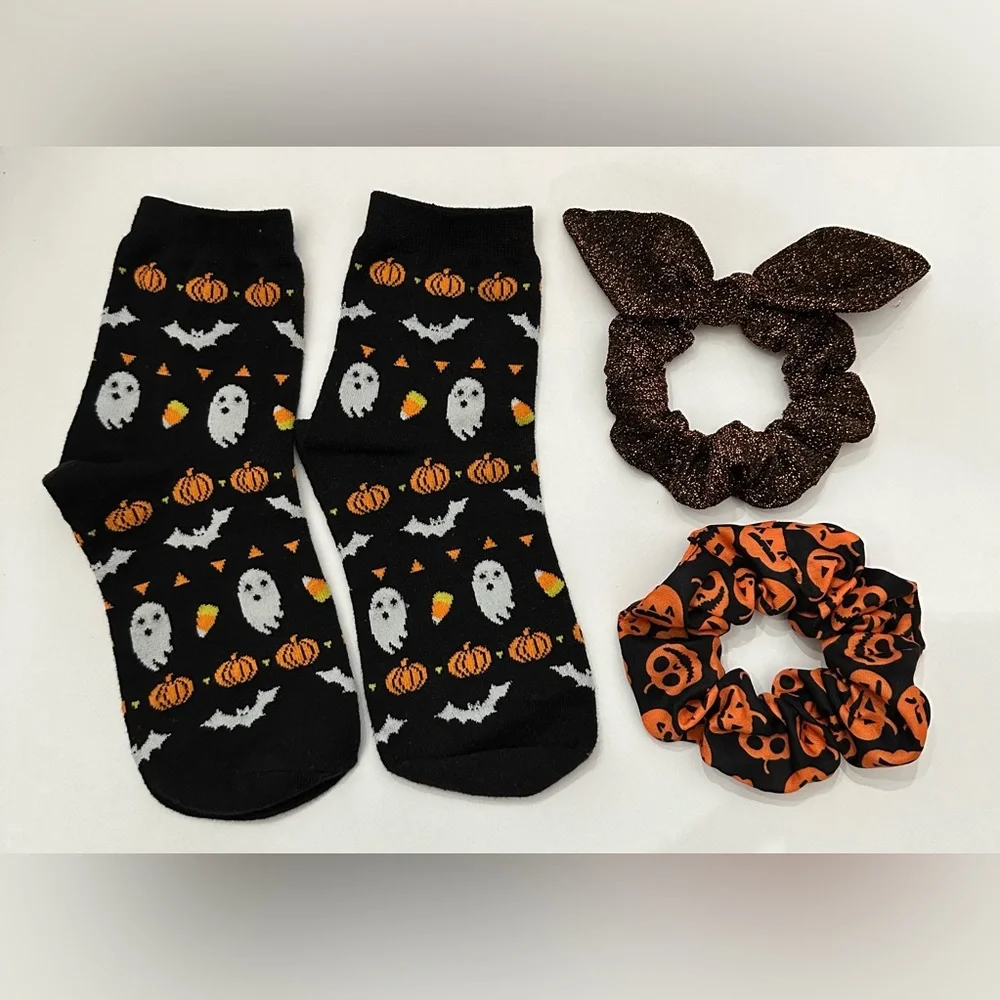 American Eagle Halloween Scrunchies 2-pack + Graphic Socks Black Orange One Size